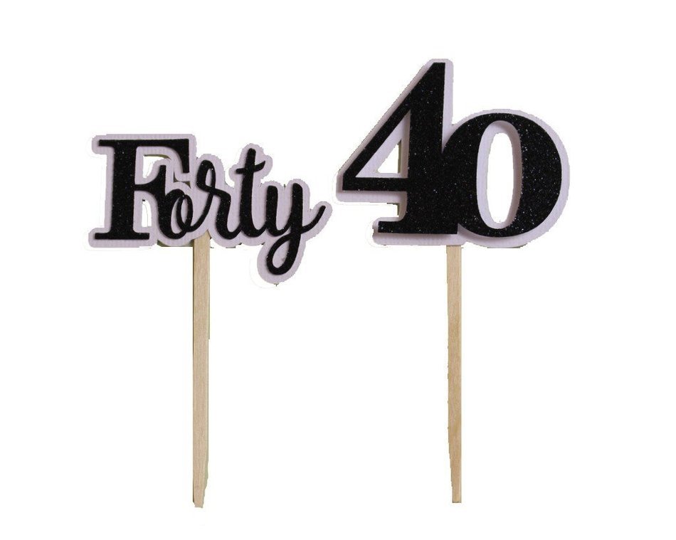 All About Details Black Forty Cupcake Toppers, Set of 12 N2