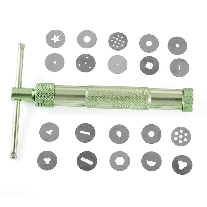 Cake Extruder Decorating Gun Set - Perfect for Fondant, Sugarpaste, Clay - One Extruder with 20 unique Shapes N4