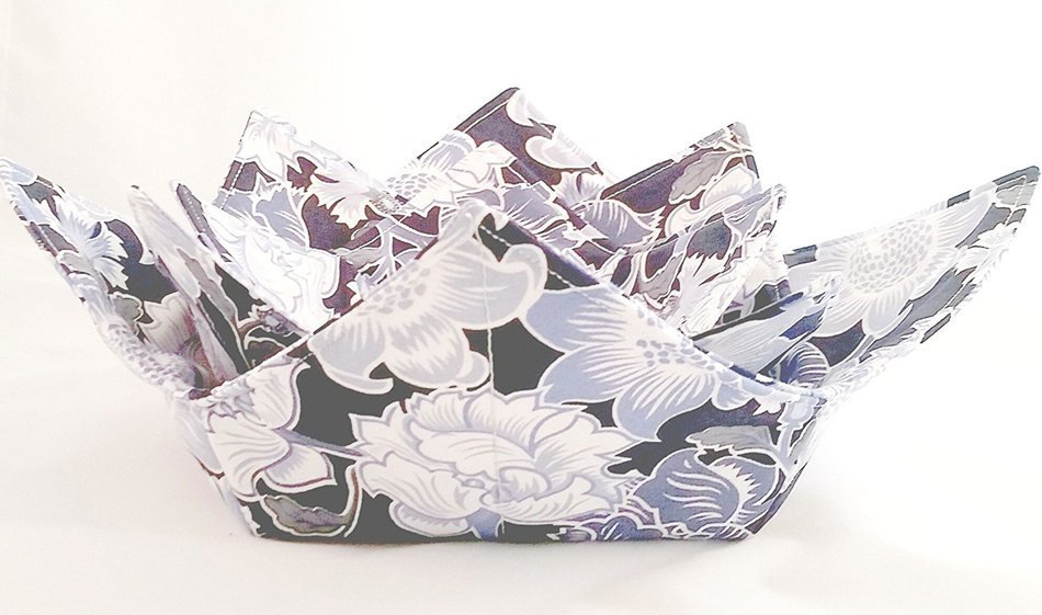 Microwave Bowl Cozy 3 pc. Set: Crowded Flowers Blue & Navy N2