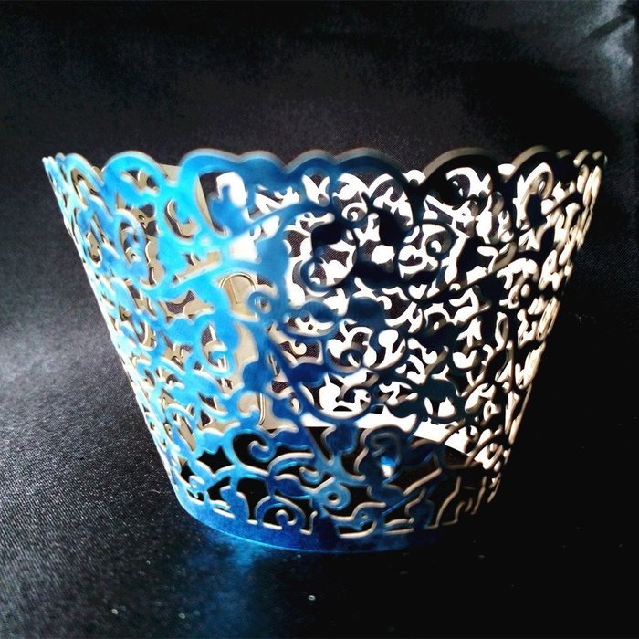 120PCS Classical Lace Cupcake Wrappers Laser Cut Wedding Decorations Wraps(Blue) N12