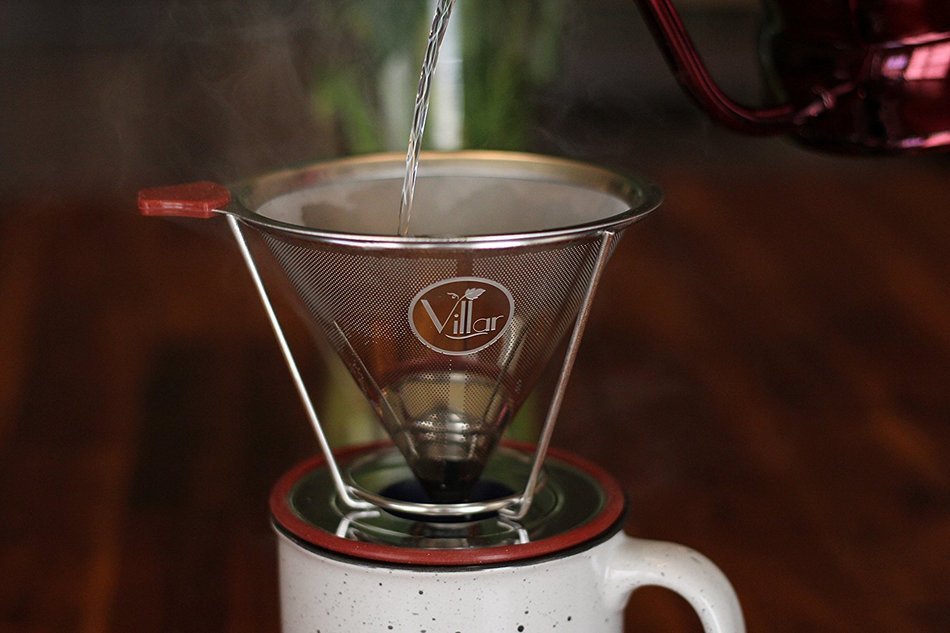 Villar Gourmet Stainless Steel Pour Over Coffee Filter Dripper & Bonus Coffee Scoop w/ Built-In Bag Clip &ndash; FDA... N3