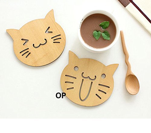 Astra shop Set of 3 Piece Wood Coasters Carved Hollow Designed Mini Tabletop Trivets Cup Mat - Cute Owl N6