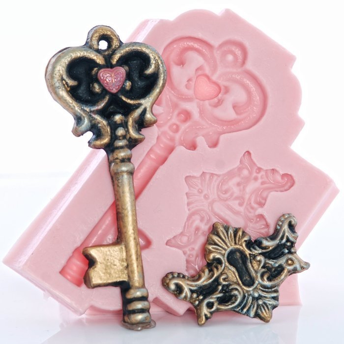 Romantic Skeleton Key Silicone Mold, Food Safe Wedding Cake Decorating with Fondant, Chocolate, Candy, Craft Mold... N5