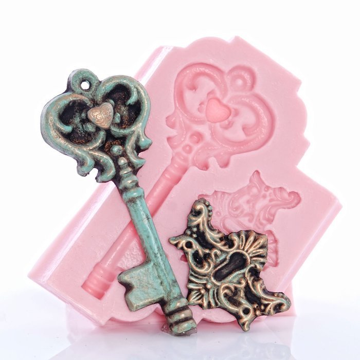 Romantic Skeleton Key Silicone Mold, Food Safe Wedding Cake Decorating with Fondant, Chocolate, Candy, Craft Mold... N6