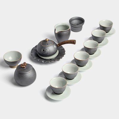 CCWY Ceramic Kung Fu tea package of high-grade black ru-sided coaster King size tea pot Tea Cup,Betting ru