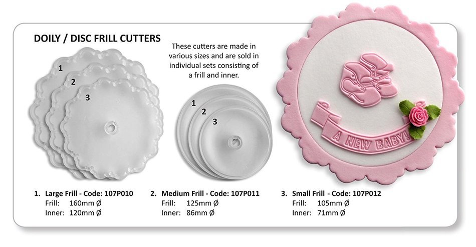 JEM Set of 2 SMALL DISC DOILY FRILL CUTTER Plauque Icing Sugarcraft Cake Decor