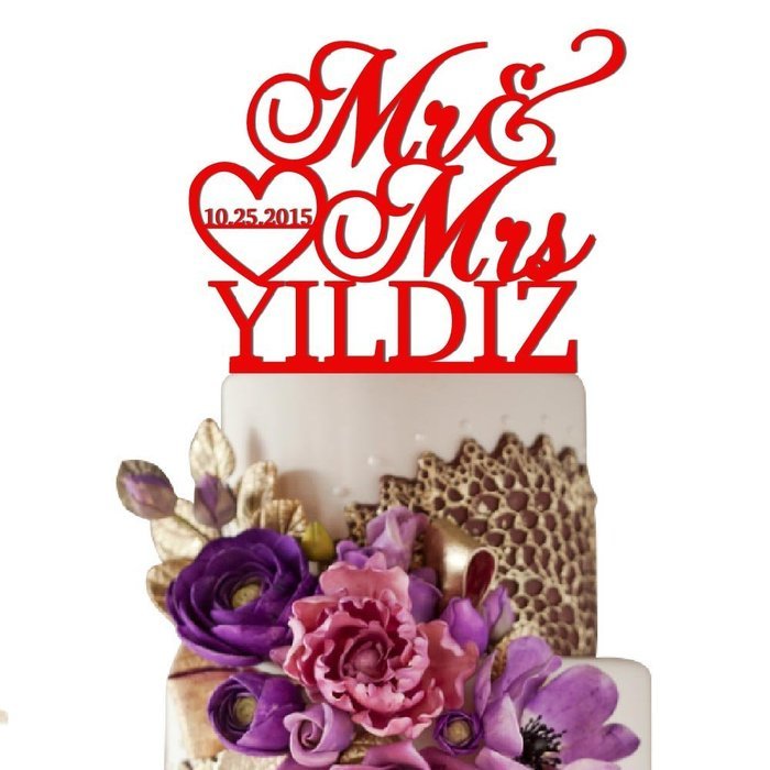 Sugar Yeti Made In USA Personalized Wedding Cake Topper Mr Heart Mrs With Date #32 Gold Mirror N11
