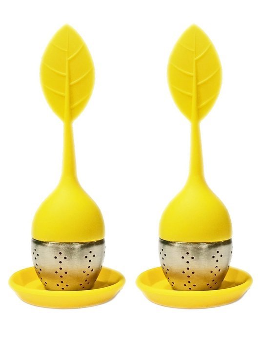AKOAK Set of 2 Premium Food Grade Silicone and Stainless Steel Ball Loose Leaf Tea Infuser(Yellow) N3