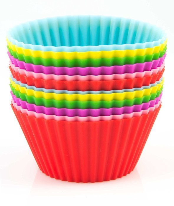 Silicone Baking Cups / Cupcake Liners - 12 Vibrant Muffin Molds in Storage Container - by Mrs. Cupcake N2
