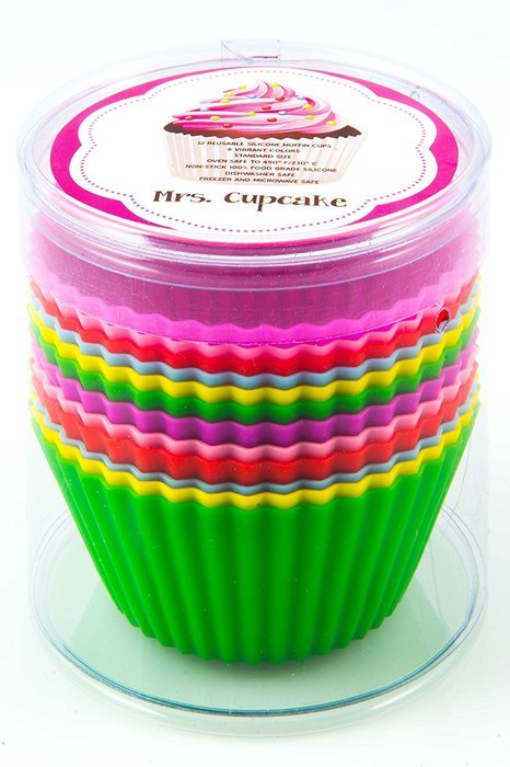 Silicone Baking Cups / Cupcake Liners - 12 Vibrant Muffin Molds in Storage Container - by Mrs. Cupcake N3