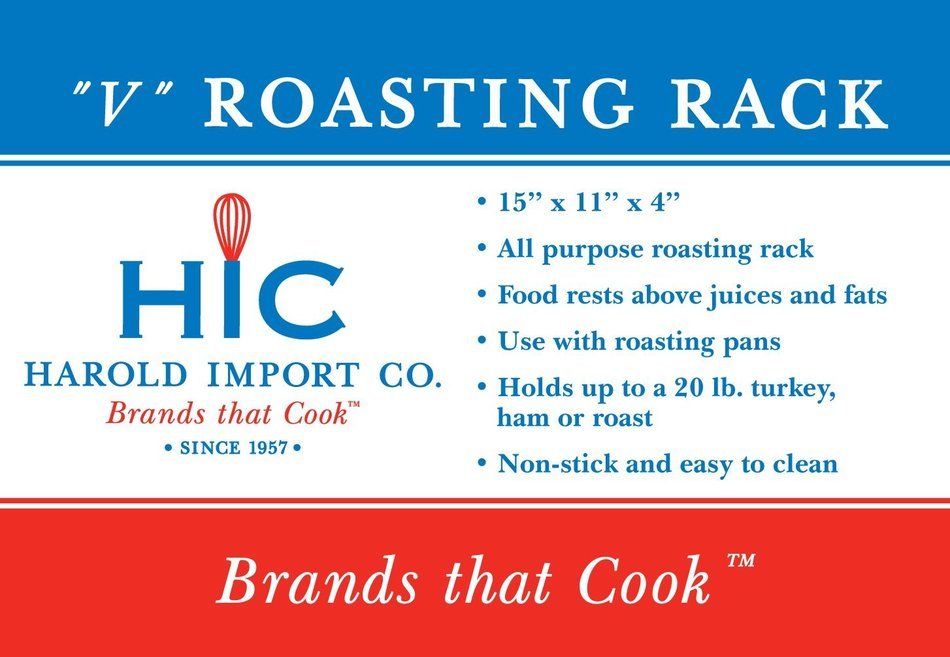 HIC Pro V-Shaped Wire Roasting Baking Broiling Rack, Nonstick, 15-Inches x 11-Inches x 4-Inches N4