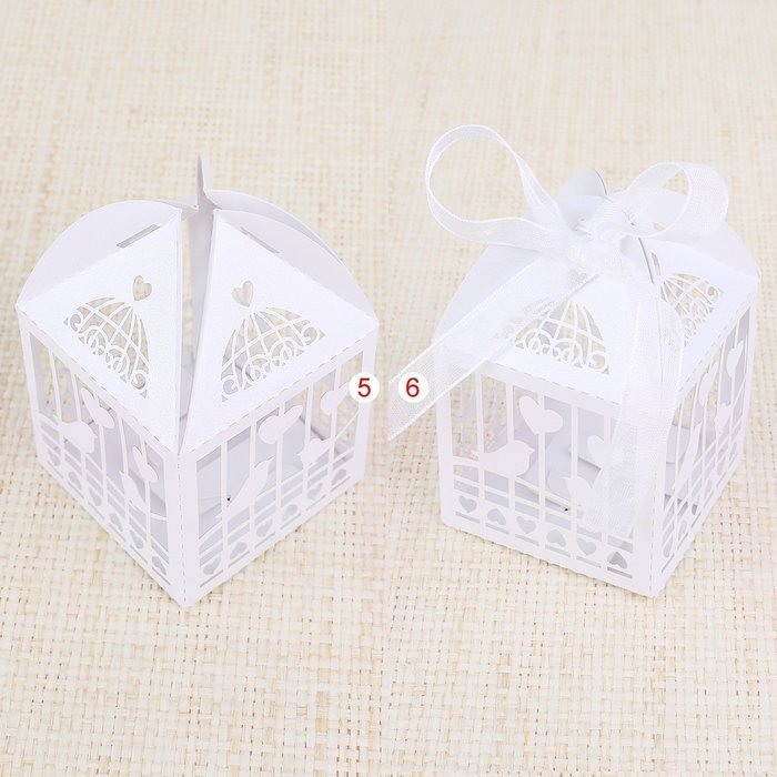 TOOGOO(R)50x Dragees Box Candy Heart White Bird Cage for Wedding Baptism N5