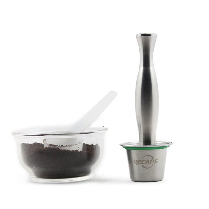 RECAPS Stainless Steel Refillable Nespresso Capsule Reusable Coffee Capsule1 + Stainless Steel Coffee Tamper1+... N6