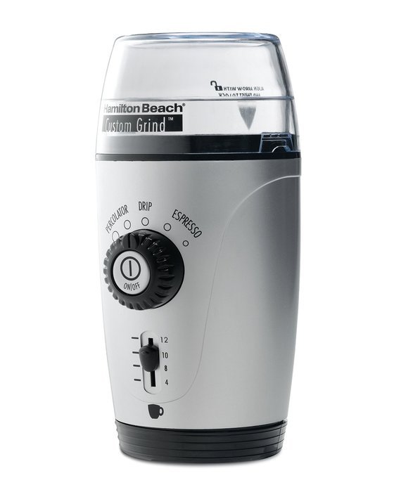 Hamilton Beach 80365 Custom Grind Hands-Free Coffee Grinder, Platinum N4