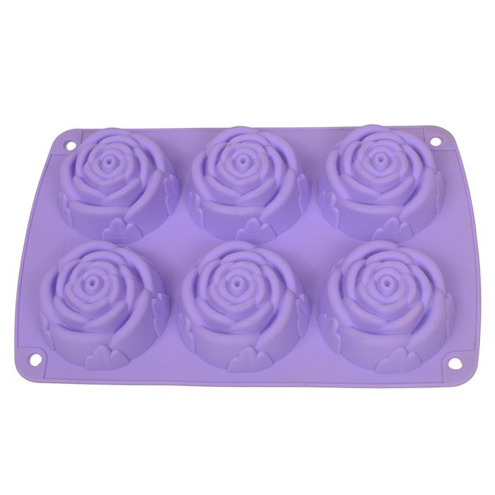 Webake 6-Cavity Rose Shape Silicone Cake Mold, Soap Mold, Bundt Cake Mold (Purple, 1pcs) N7