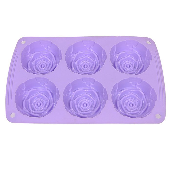 Webake 6-Cavity Rose Shape Silicone Cake Mold, Soap Mold, Bundt Cake Mold (Purple, 1pcs) N8