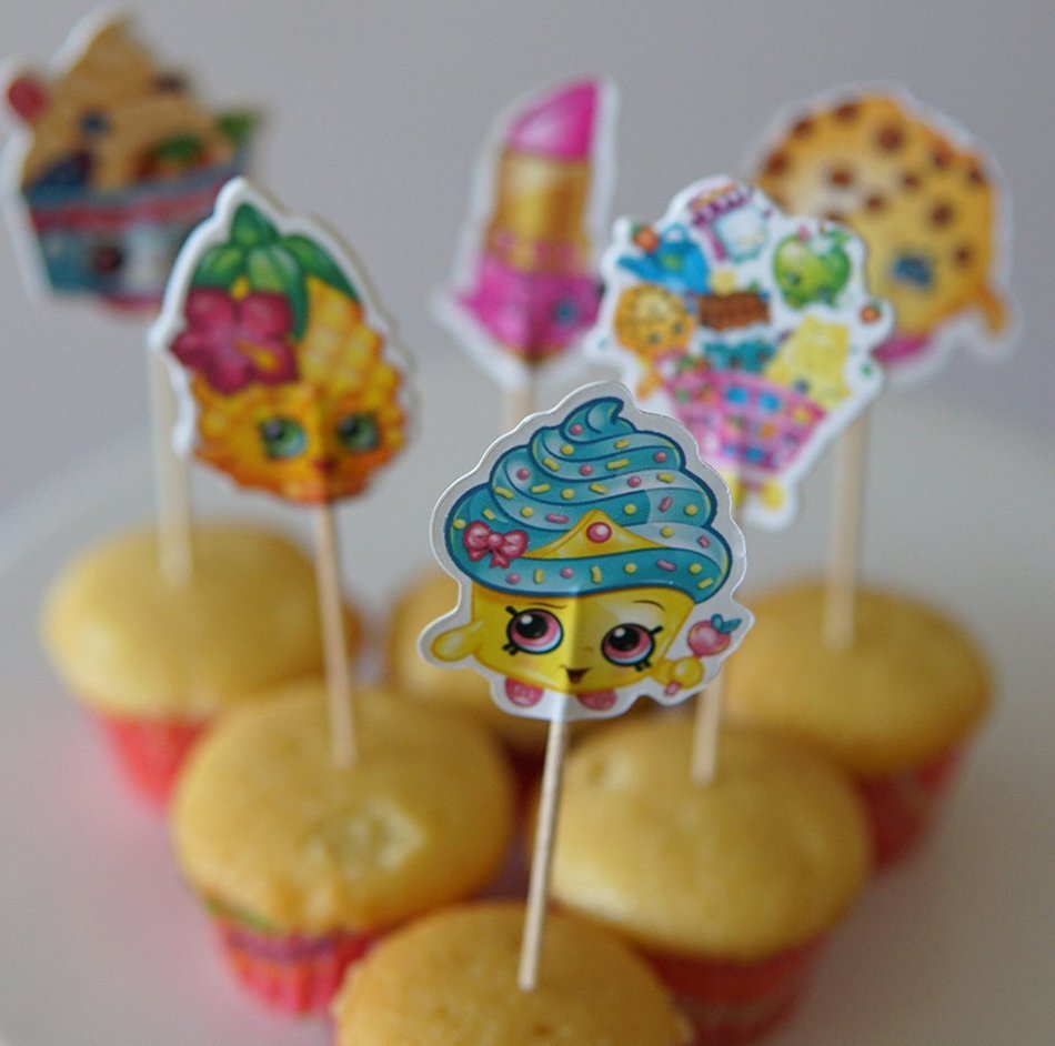 Kate & Jake Set of 24 Shopkins inspired Cupcake Toppers food picks double sided N4