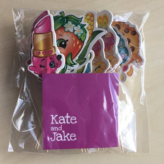 Kate & Jake Set of 24 Shopkins inspired Cupcake Toppers food picks double sided N6