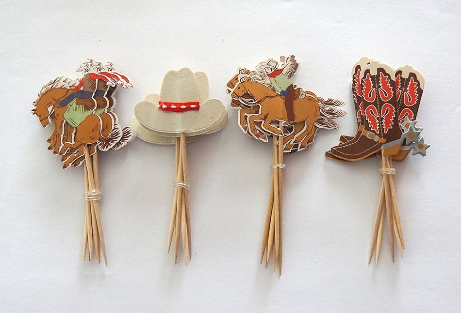24 Cowboy Cupcake Toppers Western Picks N2