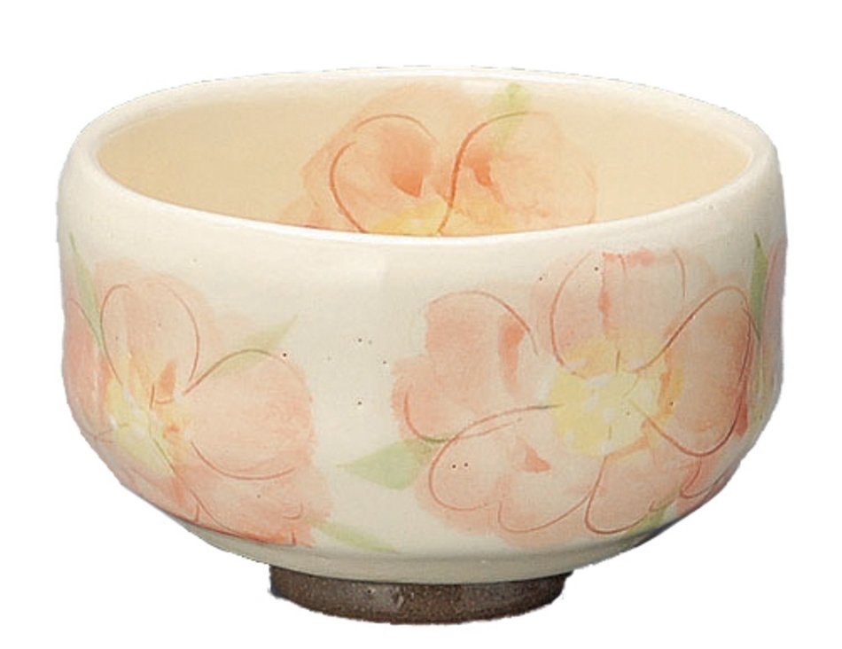 Yamakiikai Mino ware Seisue-ko&circ;&oslash;pink flower tea bowl L1786