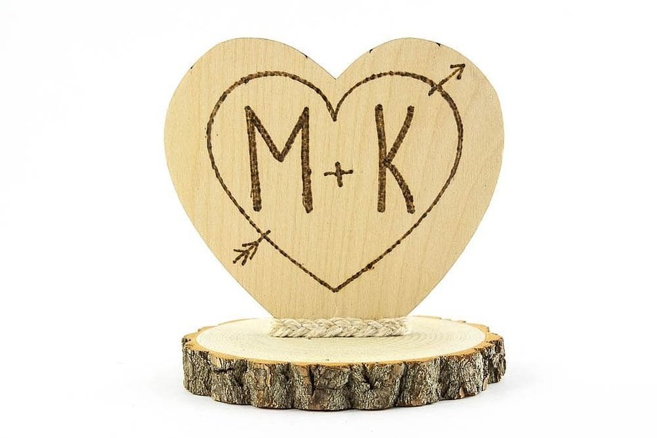 Personalized Cupid's Heart Rustic Cake Topper