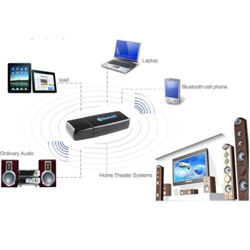 AGPtek&reg; USB Bluetooth Audio Music Receiver Adapter (black) with 3.5mm Stereo Output for Speakers and Entertainment... N3