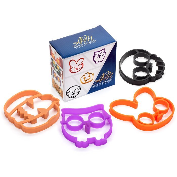 Ashley Martha Reusable Silicone Egg and Pancake Molds, Bunny, Owl, Skull and Pumpkin N3
