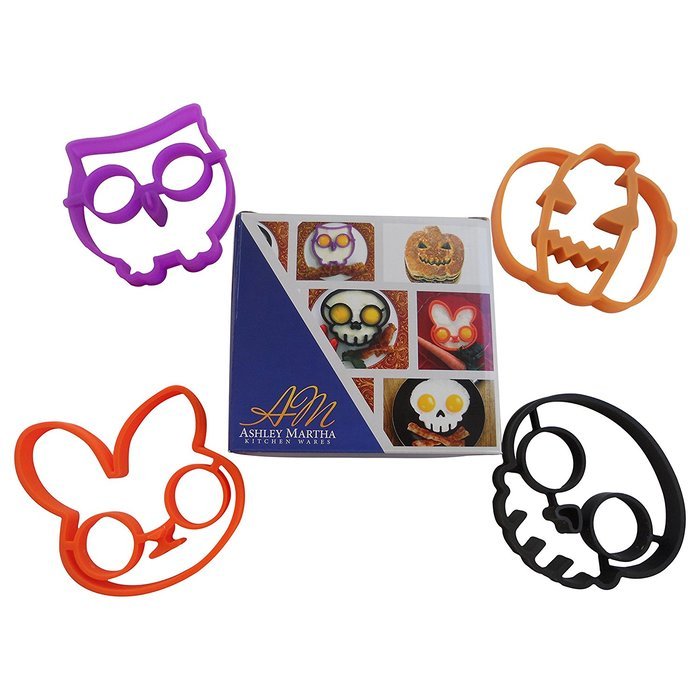 Ashley Martha Reusable Silicone Egg and Pancake Molds, Bunny, Owl, Skull and Pumpkin N4
