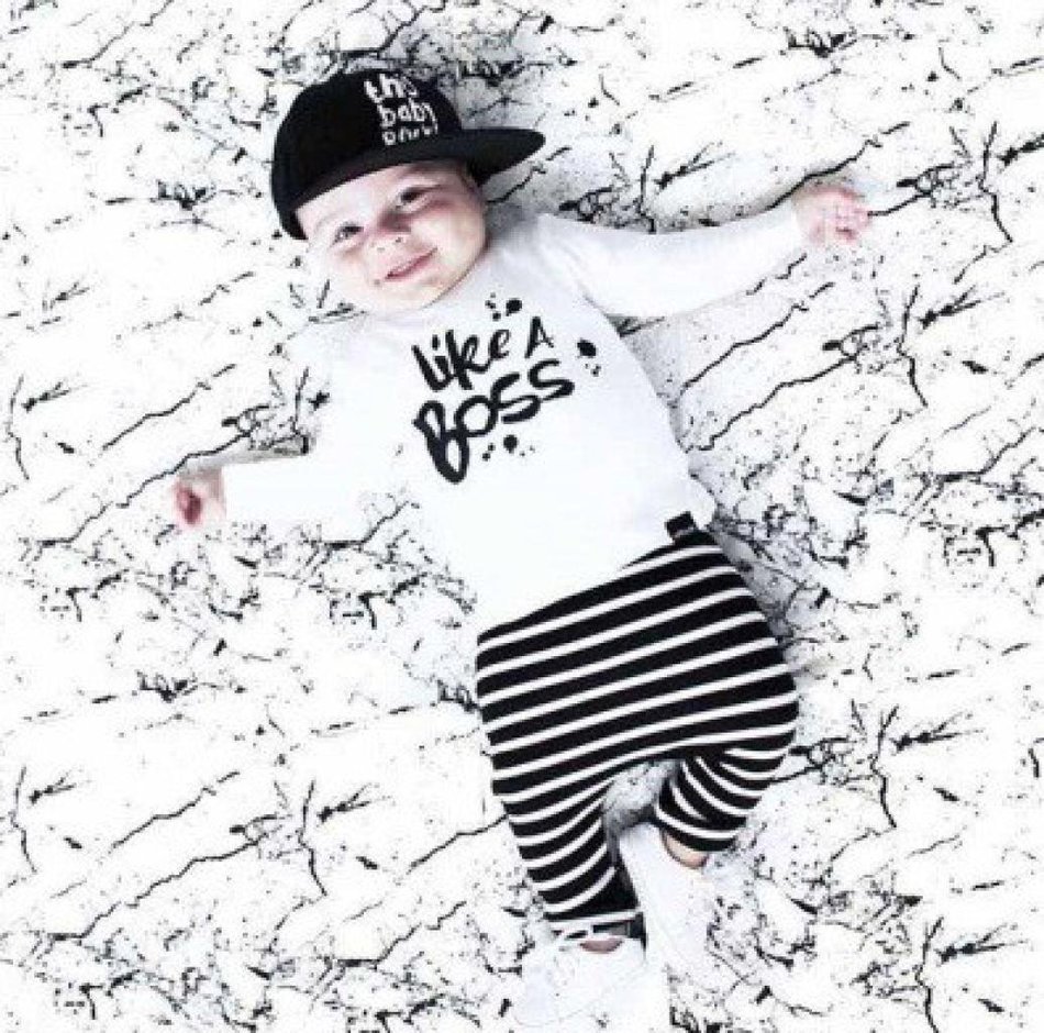Clothes Set ,BeautyVan Kid Baby Girl Boy Set Clothes Letter Print Long Sleeve Shirt+ Stripe Pant Outfit (12M,... N8