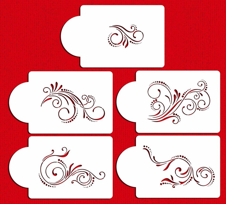 Designer Stencils C480 Five Scroll Cake Stencil Set, Beige/semi-transparent N3
