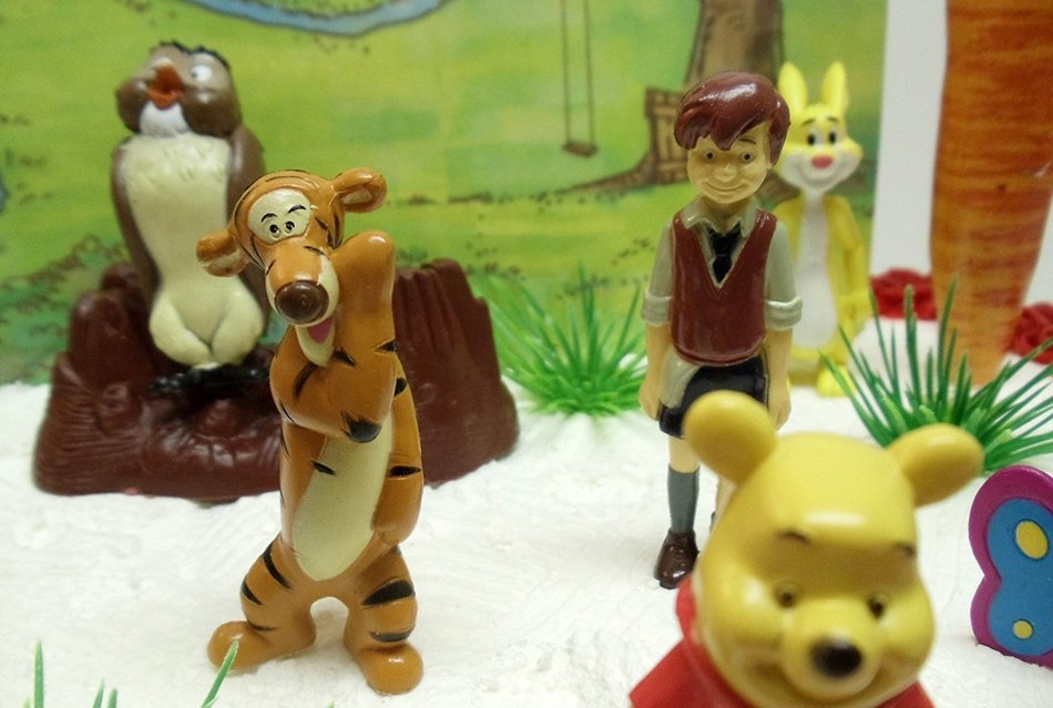 Winnie the Pooh 16 Piece Birthday Cake Topper Set Featuring 2" Figures of Eeyore, Kanga, Roo, Owl, Tigger, Winnie... N5