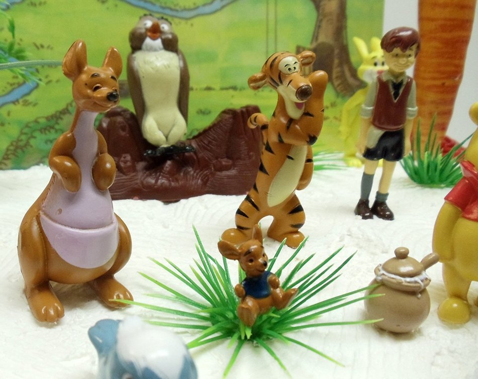 Winnie the Pooh 16 Piece Birthday Cake Topper Set Featuring 2" Figures of Eeyore, Kanga, Roo, Owl, Tigger, Winnie... N6
