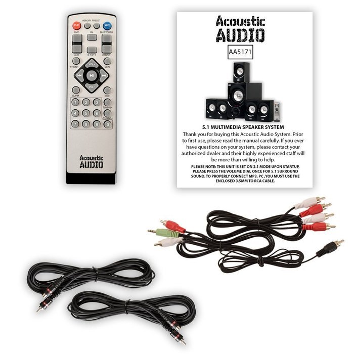 Acoustic Audio AA5171 Home Theater 5.1 Bluetooth Speaker System with FM and 2 Extension Cables N2