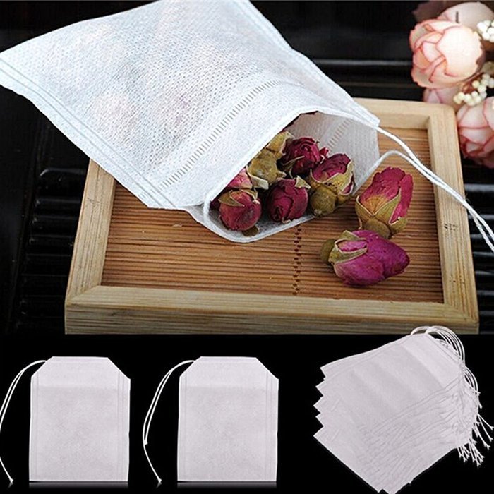 Disposable Tea Strainer, AOTOSOLO Drawstring Seal Filter, Empty Paper Tea Bags Cloth (White, L Size, Set of 100) N6