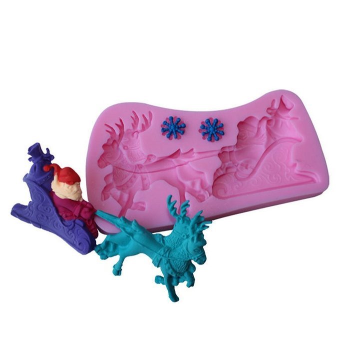 Christmas Gift - Christmas Fondant Silicone Sugar Mold Cake Decorating - Christmas Santa Sled Deer N9