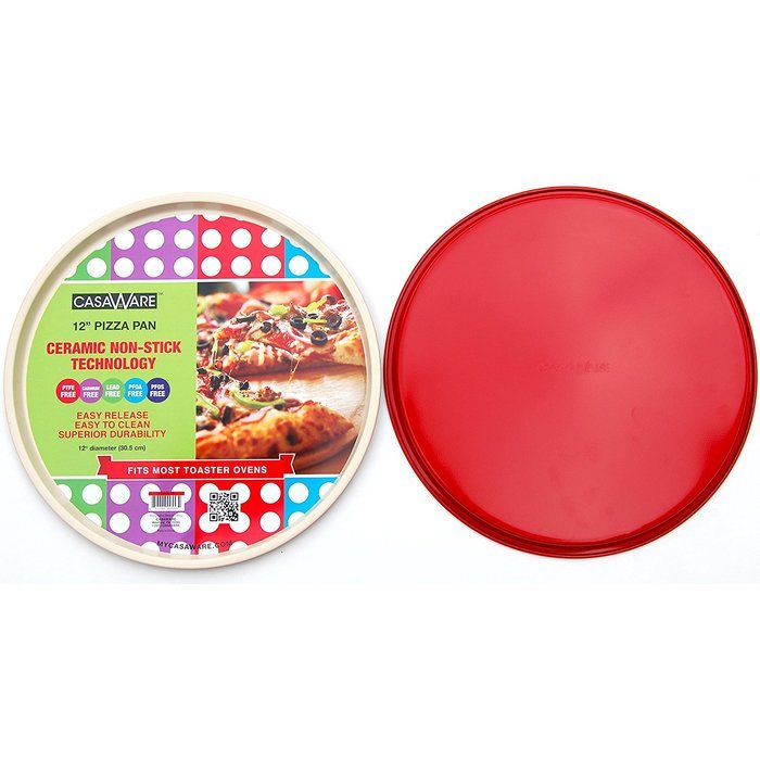 casaWare Ceramic Coated Non-Stick 12-Inch Pizza Pan (Cream/Red) N2