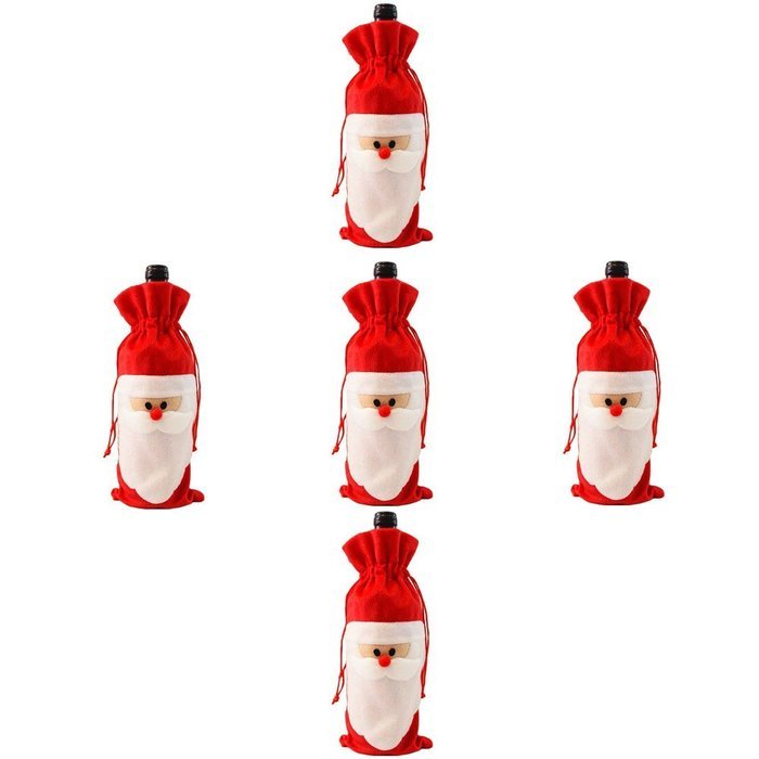 D-Foxes 10PC Santa Claus Christmas Drawstring Red Wine Bottle Cover Bags Dinner Party Table Decor Xmas Gift N10