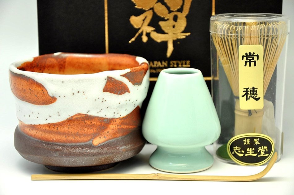 Japanese Mino Yaki ware Matcha Bowl And Tea Ceremony Set Green Tea 11 / 11 / 8cm (4.3 / 4.3 / 3.1inch)[7369]