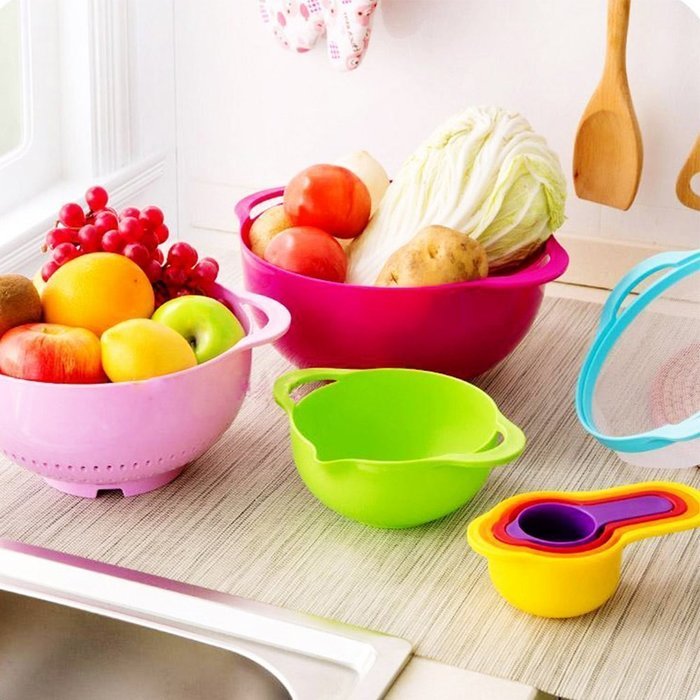 AOTO 10 Piece Multi-Color Compact Mixing Bowls, Food Prep and Measuring Nesting Set (10 piece, Multicolored) N5