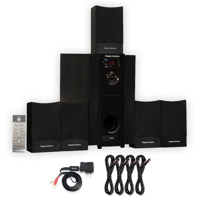 Theater Solutions TS511 Home Theater 5.1 Powered Speaker System with Bluetooth and 4 Extension Cables N2