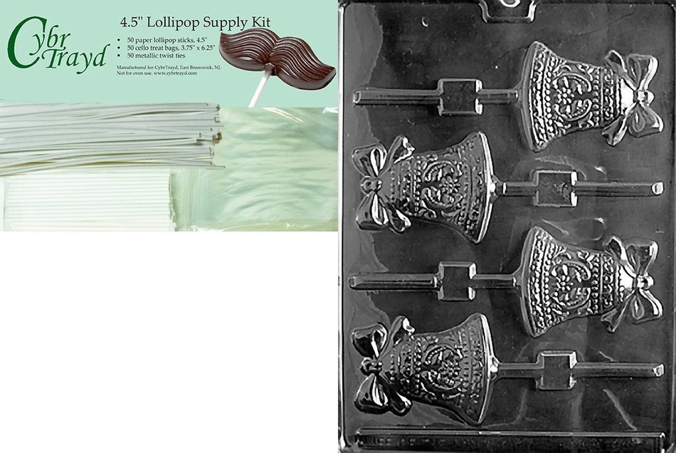 Cybrtrayd W008 Bell Lolly Chocolate Candy Mold with Exclusive Cybrtrayd Copyrighted Chocolate Molding Instructions N3