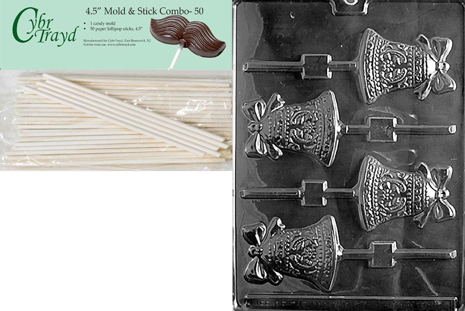 Cybrtrayd W008 Bell Lolly Chocolate Candy Mold with Exclusive Cybrtrayd Copyrighted Chocolate Molding Instructions N4