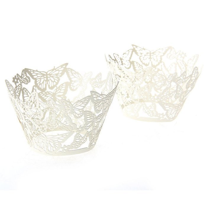 Derker 50 Pcs Laser Cut Cupcake Collars Butterfly Cupcake Wrappers Wraps Wedding Birthday Baby Shower Party Cupcake... N10