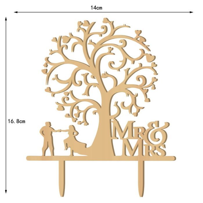 LEORX Rustic Bird Tree Wedding Cake Topper, Wood Cake Topper for Cake Decorations (Wood colour) N3