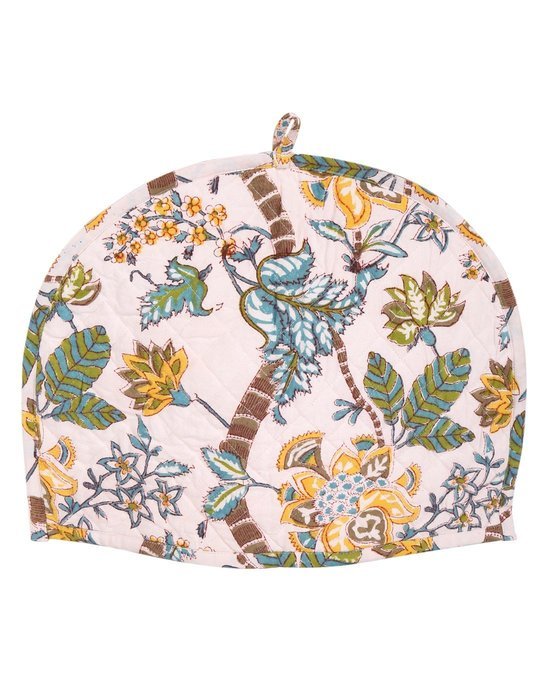 White Tea Cosy Cotton 15x11 Tea Cozy Hand Block Printed Floral By Rajrang N5