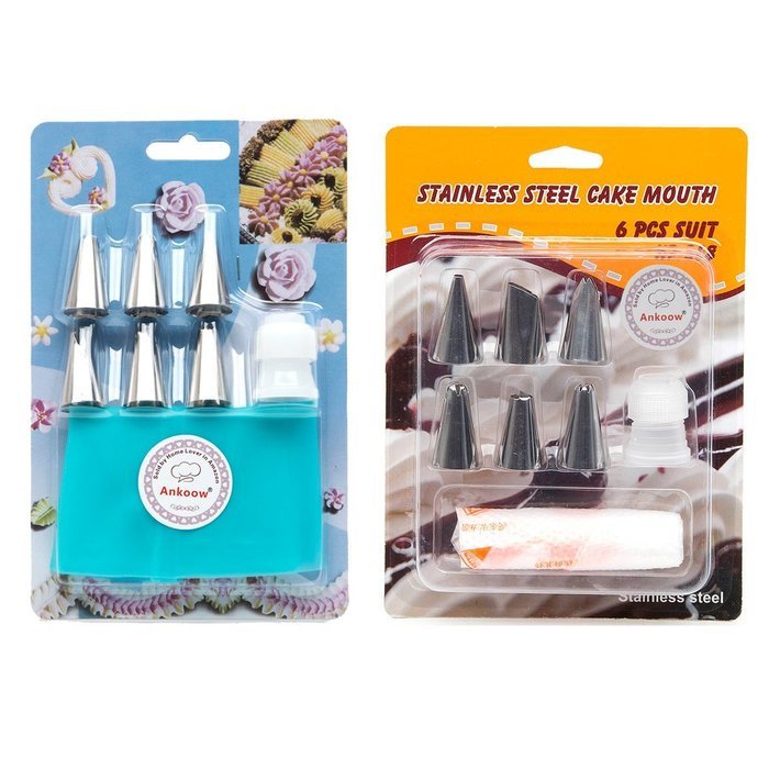 8-Piece Cake Decorating Tools Set Includes 6 Size Nozzles Tips 1 Reusable Silicone Icing Piping Bag 1 Coupling... N3