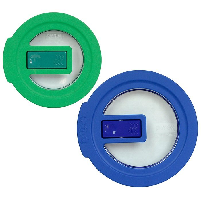 (1) Pyrex 7200 Blue 2 Cup and (1) Pyrex 7202 Blue 1 Cup Round No Leak Lid for Glass Bowls