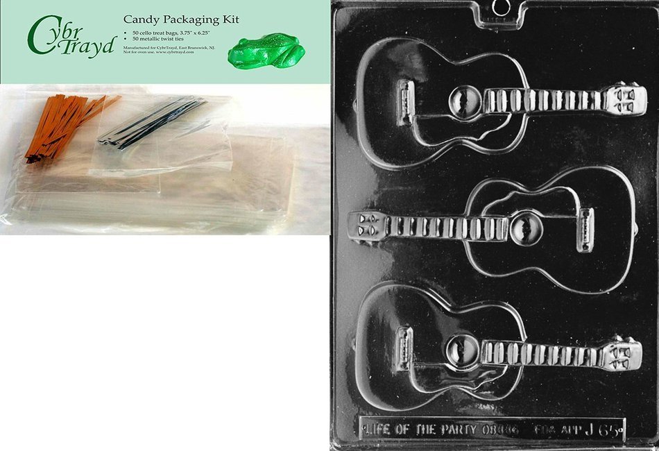 Cybrtrayd J065 Guitar Chocolate Candy Mold with Exclusive Cybrtrayd Copyrighted Chocolate Molding Instructions N4