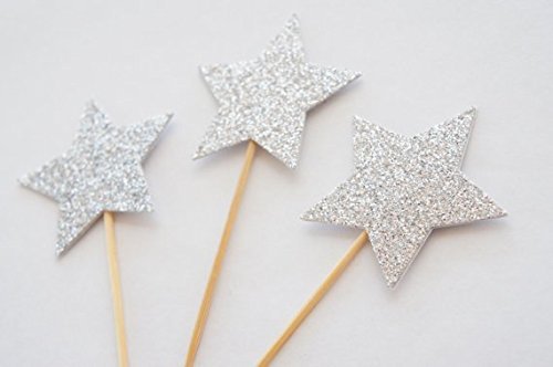 DOOXOO Silver Glitter Stars Cake Topper - Twinkle Twinkle Little Star, Birthday, Baby Shower, Wedding Cake Decoration... N4