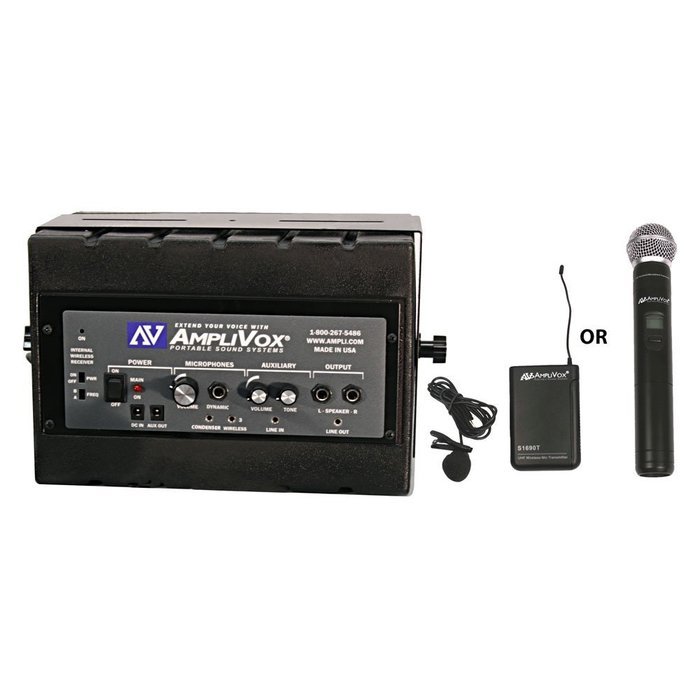 Amplivox SW1230 Mity-Box 16-Channel Compact PA System with Amplified Speaker and UHF Wireless Microphone